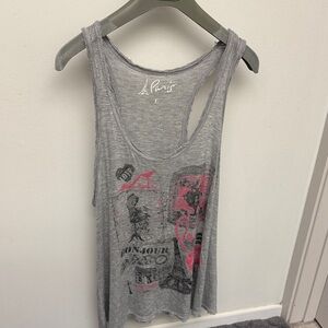 PAris Gray and Pink Graphic Tank Top L
